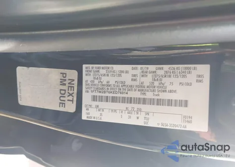 2019 Ford F-250 Xlt from USA, damaged, VIN 1FT7W2BT6KED76014